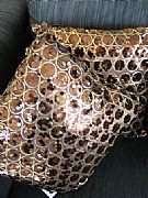 SEQUINS-&-CIRCLES-CHOCOLATE-&-GOLD-CUSHION-40-cm-X-40-cm-SQUARE-NEW-DESIGNER